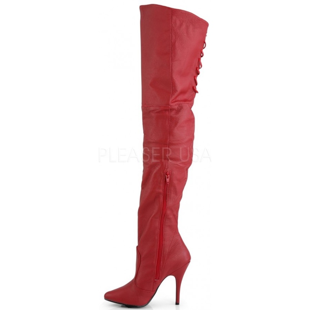 Red thigh high spike heal leather boots fetish - Picture 3 of 6